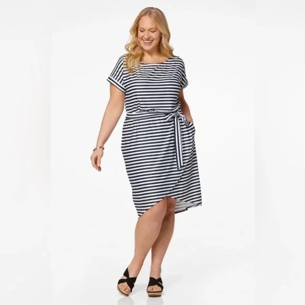 Cato | Plus Size Faux Wrap Striped Dress Size 18/20 - Picture 4 of 6